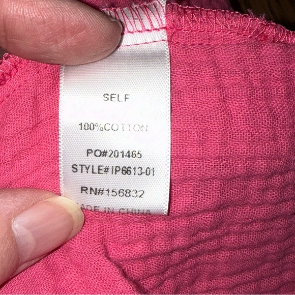 BIBI Pink Crinkle Gauze Button Front Boho Top Oversized Medium - Picture 6 of 8